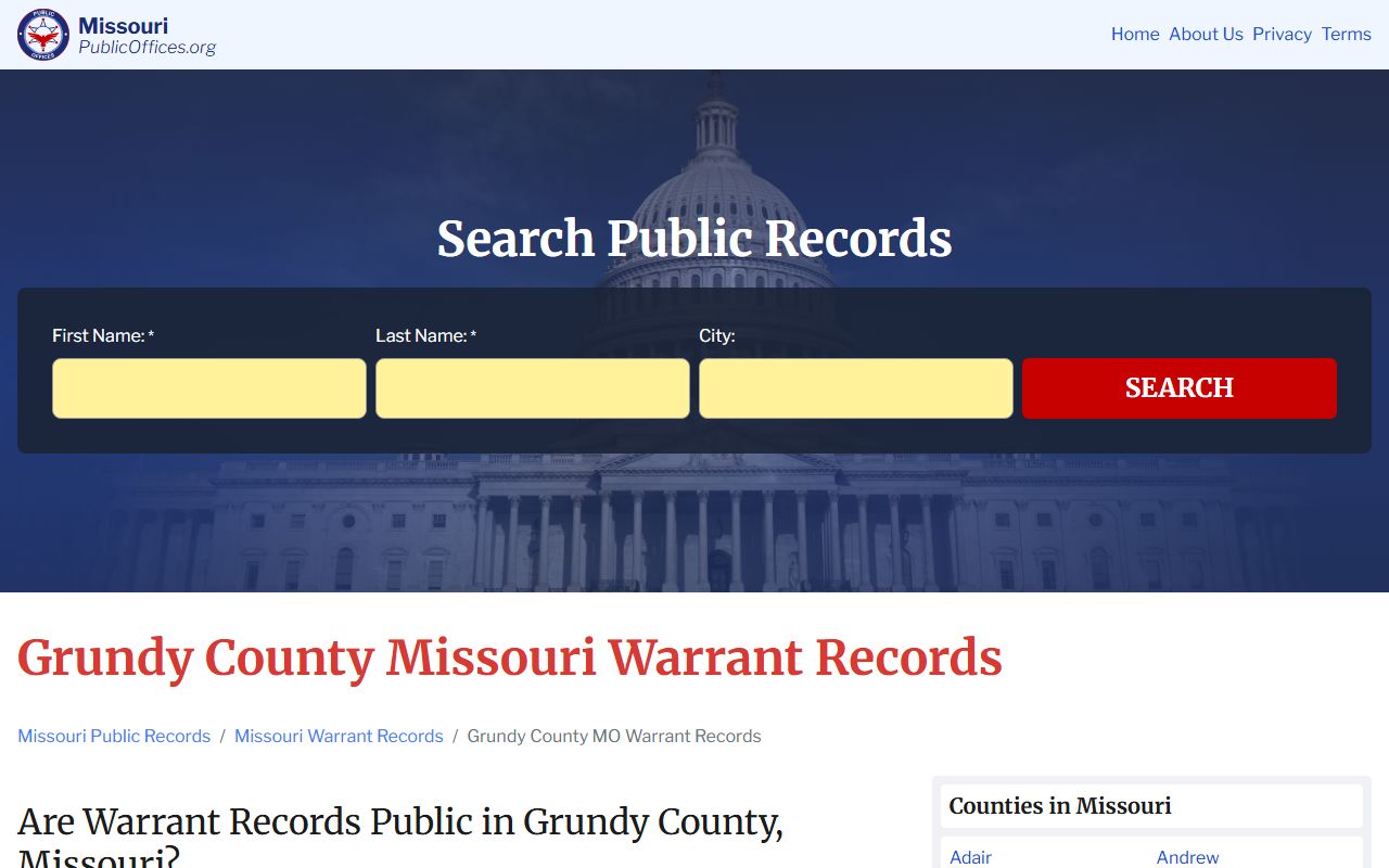 Grundy County Missouri sheriff warrant records lookup