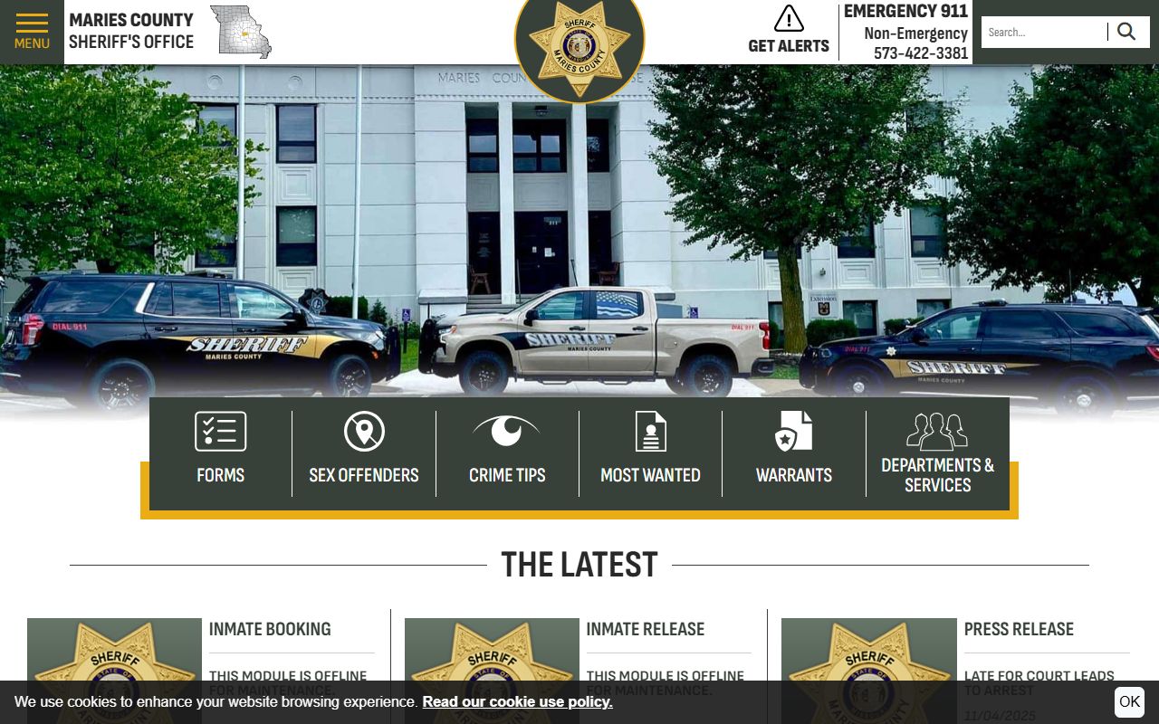 Maries County Sheriff warrant records office in Vienna Missouri