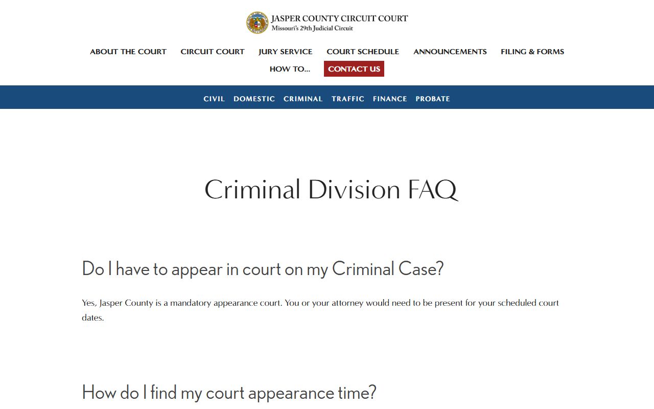 Jasper County Missouri court system warrant records