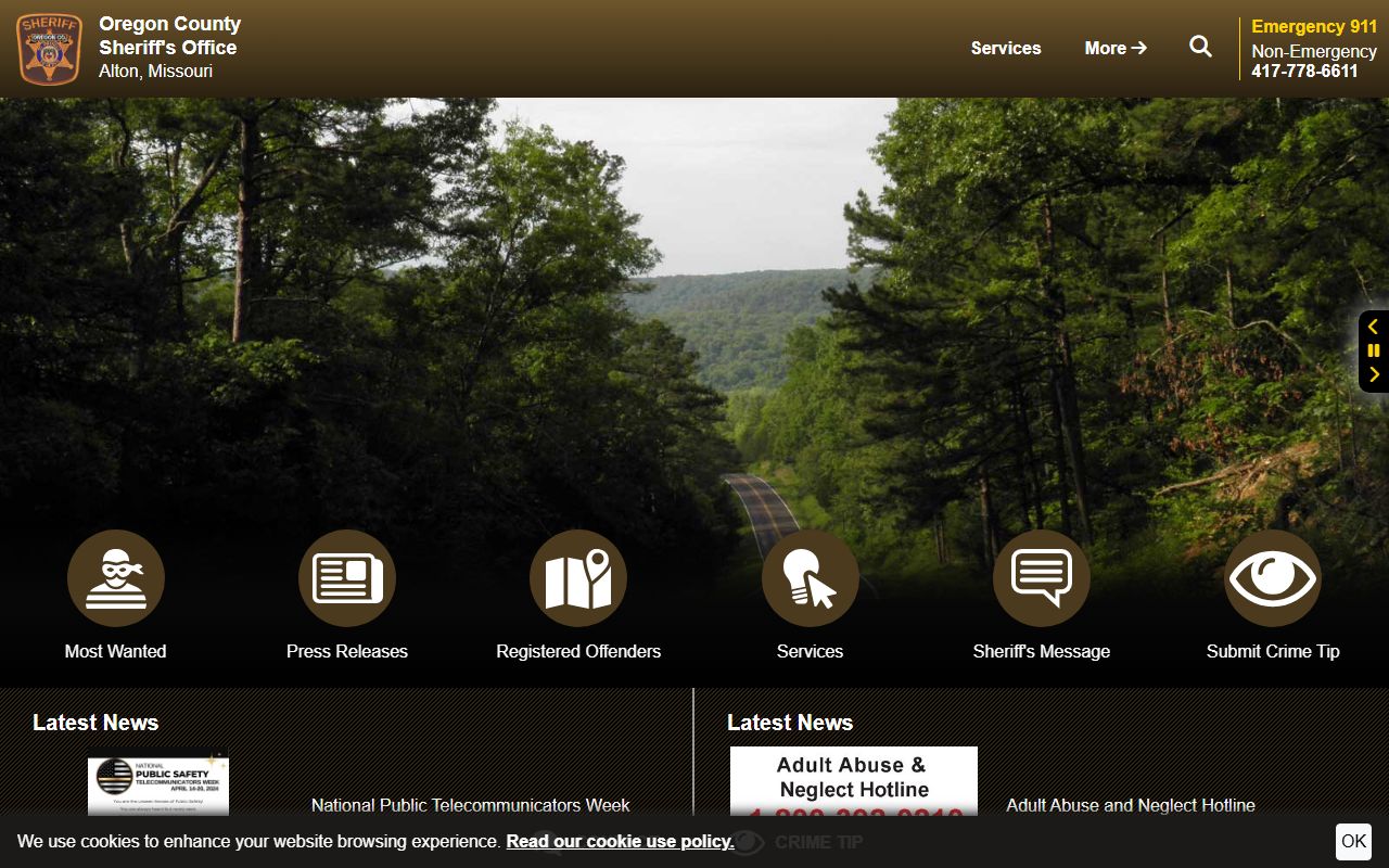 Oregon County Missouri Sheriff warrant records office in Alton