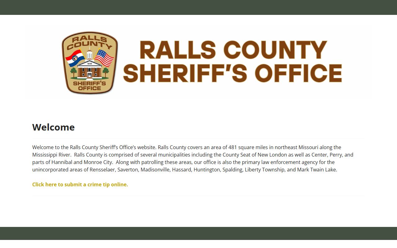 Ralls County Missouri Sheriff warrant records office in New London