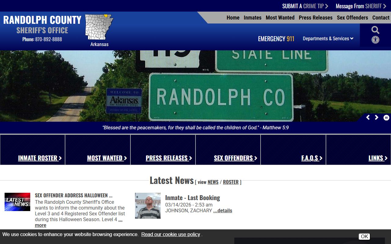 Randolph County Missouri Sheriff warrant records office in Huntsville
