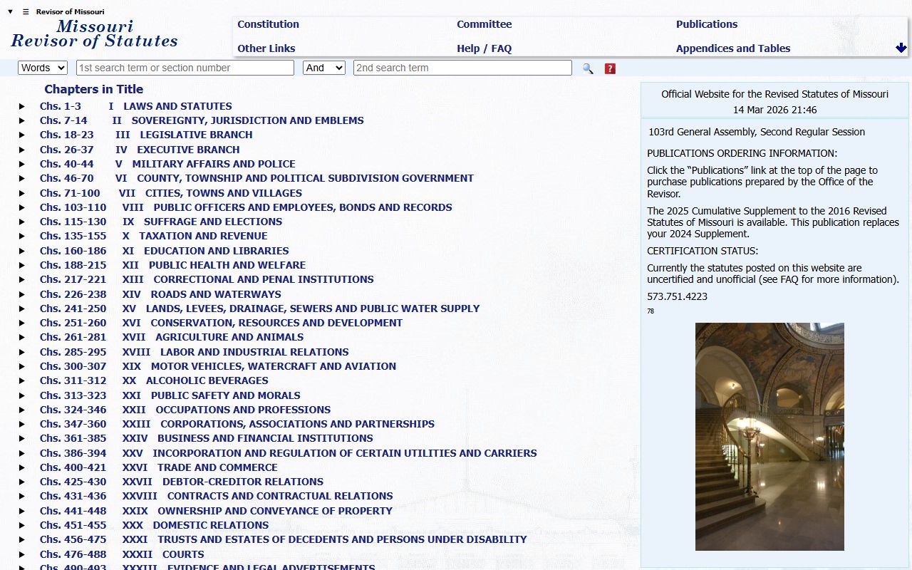 Missouri Revisor of Statutes showing warrant record laws